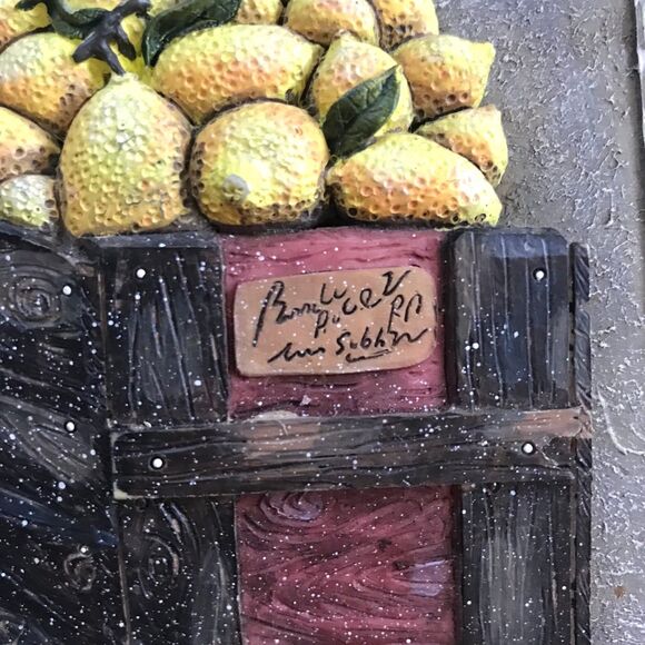 Vintage Tile Pears in Basket Wall Art 5x5 Square 3D Home Decor Artist Signed EUC - Picture 3 of 6